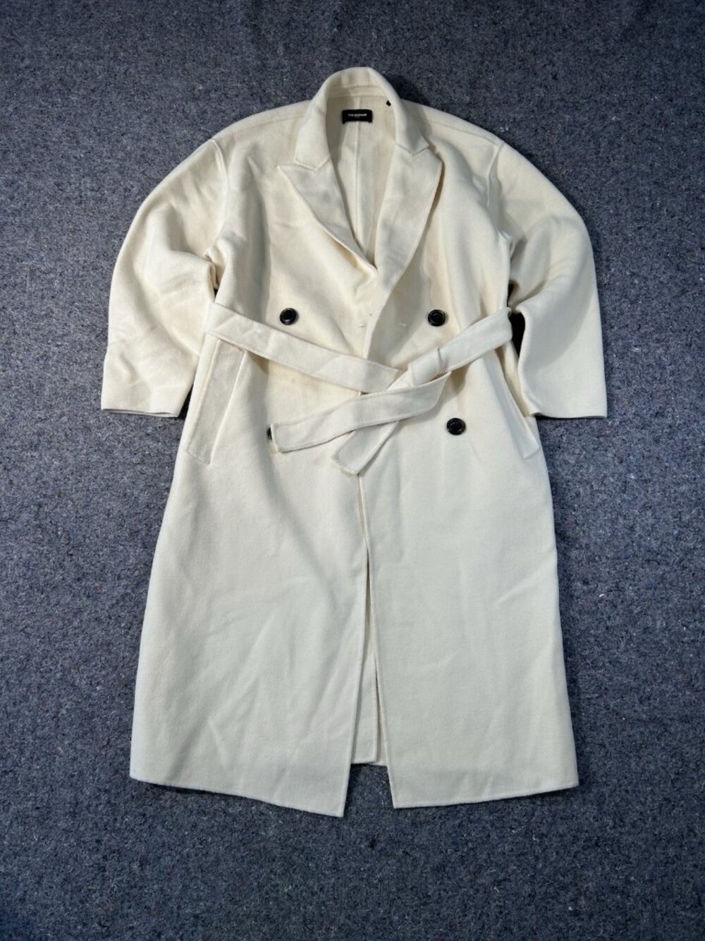 The Kooples Paris Oversized Double-Breasted Wool Belted Coat Cream White Size S